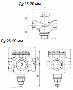 Чертеж Клапан регулирующий трехходовой L3S Ду32 Ру10 резьбовой