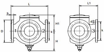 Чертеж Клапан регулирующий трехходовой G3F Ду125 Ру16 фланцевый