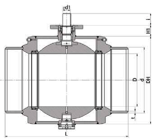 Чертеж Крана Broen Ballomax газовый Ду600 Ру25/12 под приварку с ISO-фланцем, Траб=-40/+80 под привод и редуктор