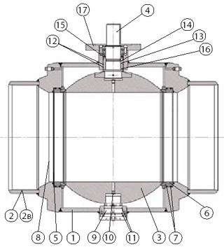 Материалы Крана Broen Ballomax газовый Ду600 Ру25/12 под приварку с ISO-фланцем, Траб=-40/+80 под привод и редуктор