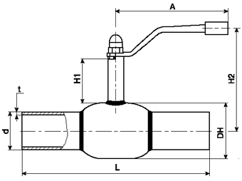 Чертеж Крана Broen Ballomax газовый полнопроходный Ду15 Ру/Рраб 40/12 под приварку, Траб=-40/+100 с ручкой
