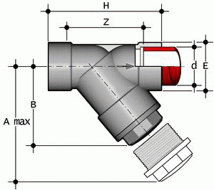 Сетчатый фильтр с муфтовым окончанием PP-H 100 PN10 d 20-110 мм  (RVUIM/RVIM)