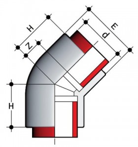 Угольник ПВДФ (Фторопласт PTFE) 45 гр. (HIF)